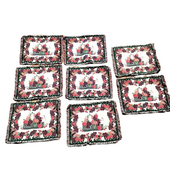 Vineyard Grapes Placemats with Fringe Apples Wine Harvest Themed 8 pc - Picture 2 of 5